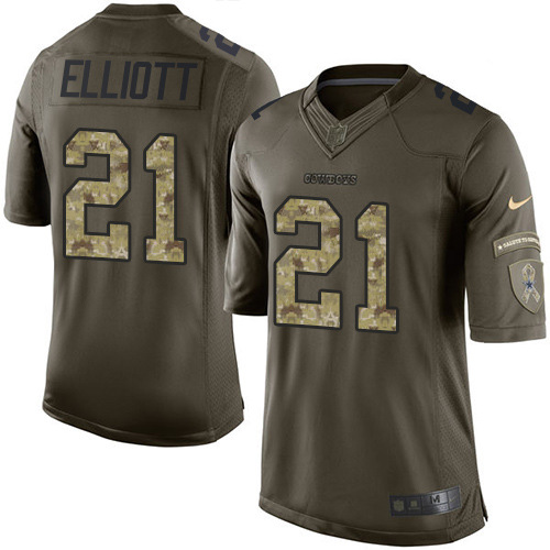 Men's Limited Ezekiel Elliott Nike Jersey Green - #21 Salute to Service NFL Dallas Cowboys